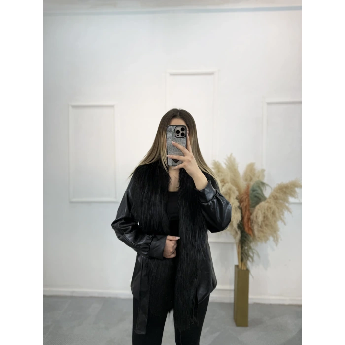 Peol Kürk Detaylı Deri Ceket