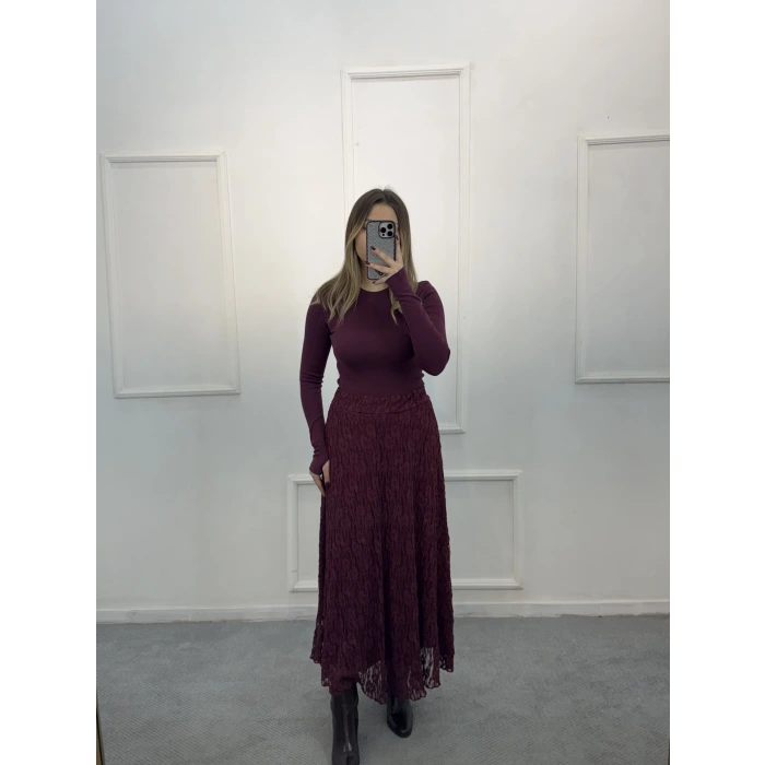 Sedd Astarlı Dantelli Etek