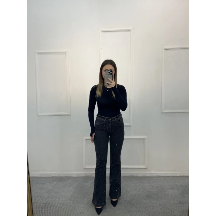 Deaf Likralı Dökme Taşlı İspanyol Jean