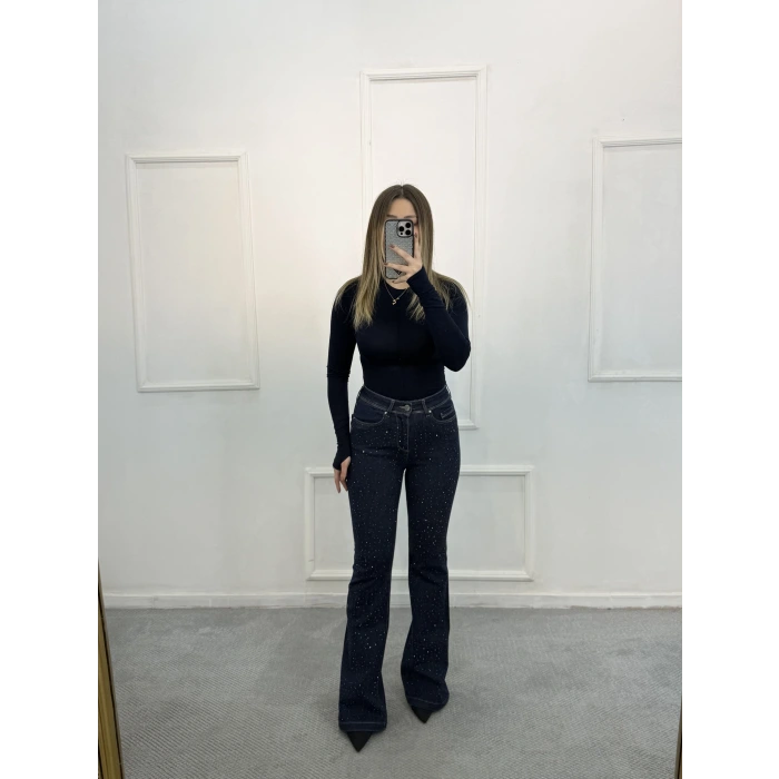 Deaf Likralı Dökme Taşlı İspanyol Jean