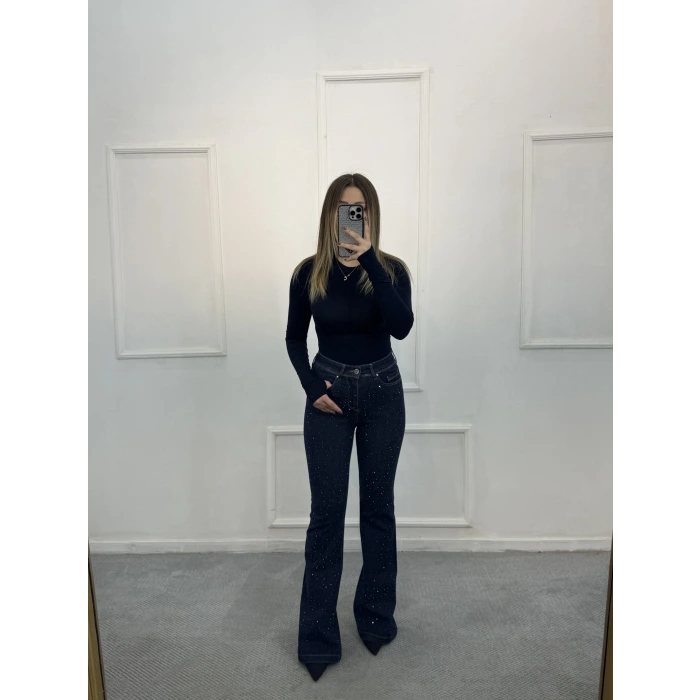 Deaf Likralı Dökme Taşlı İspanyol Jean