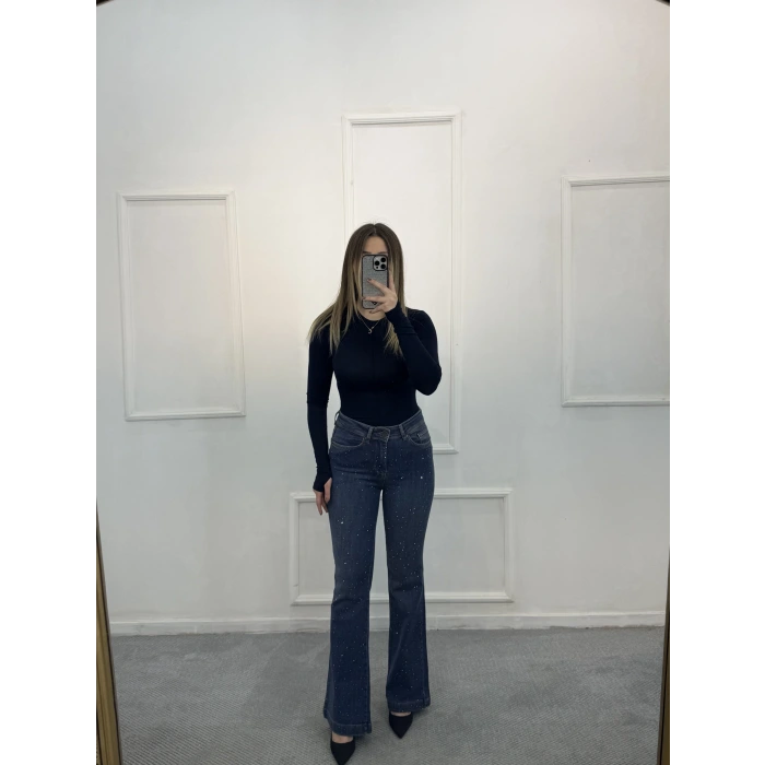 Deaf Likralı Dökme Taşlı İspanyol Jean