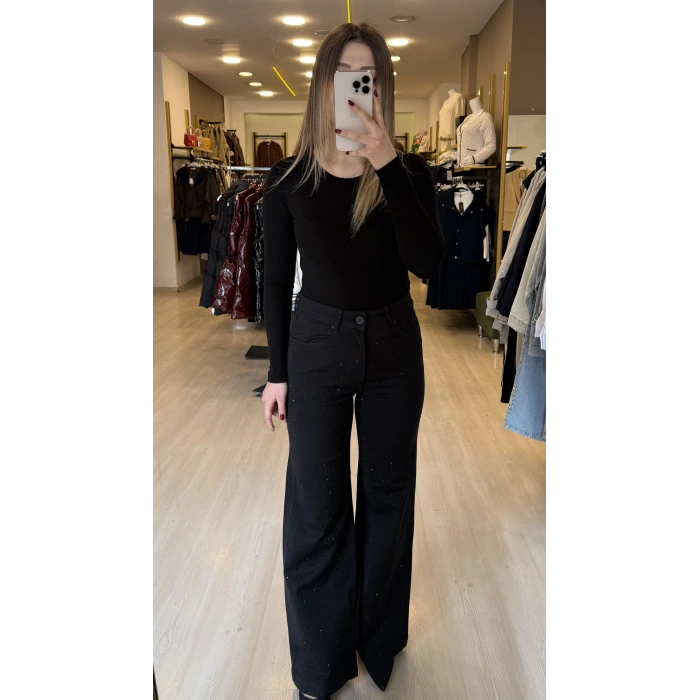 Wiks Likralı Dökme Taşlı Palazzo Jean