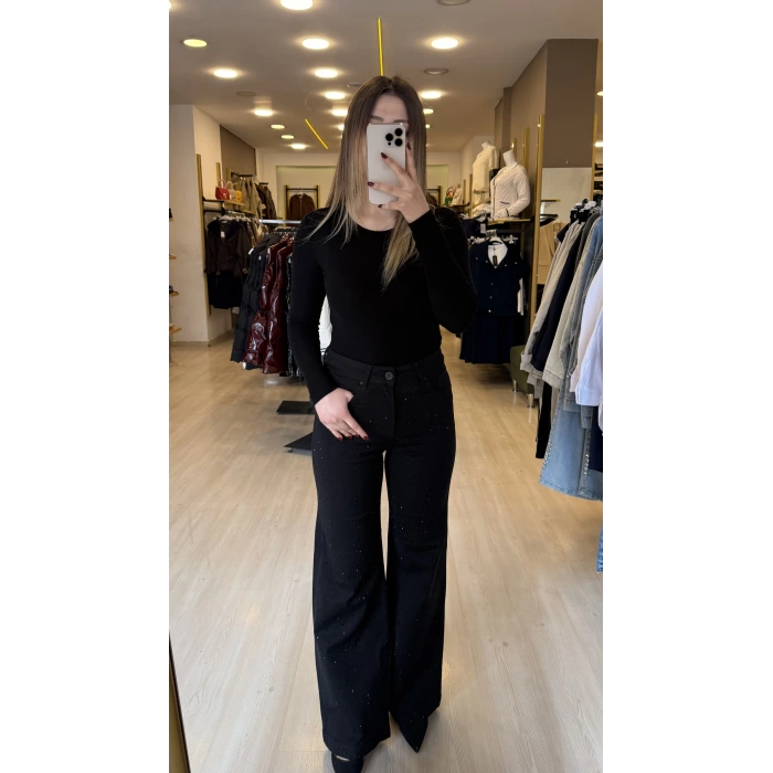 Wiks Likralı Dökme Taşlı Palazzo Jean