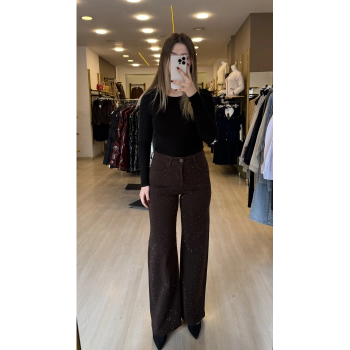 Wiks Likralı Dökme Taşlı Palazzo Jean