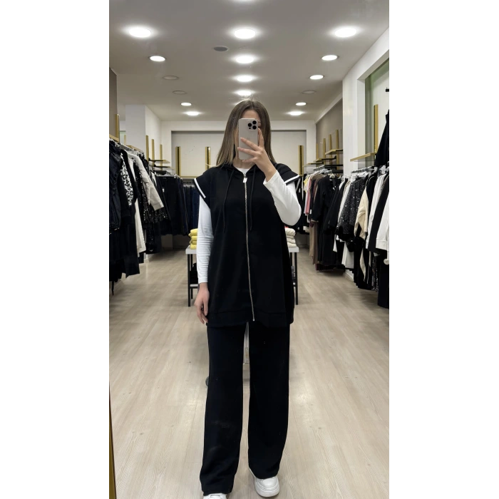 Triko Garnili Yelekli İkili Takım