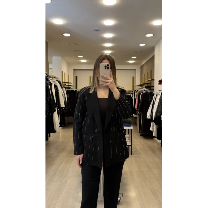 Poliv Şerirt Taşlı Blazer Ceket