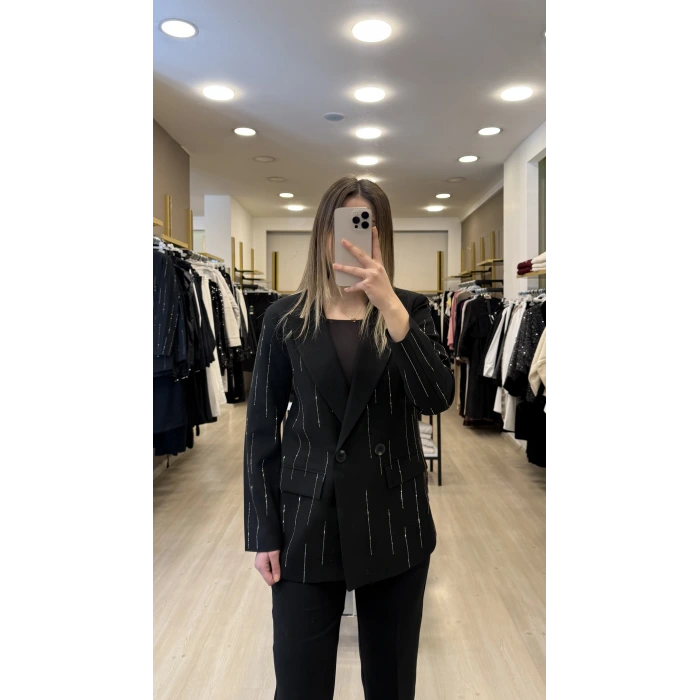 Poliv Şerirt Taşlı Blazer Ceket