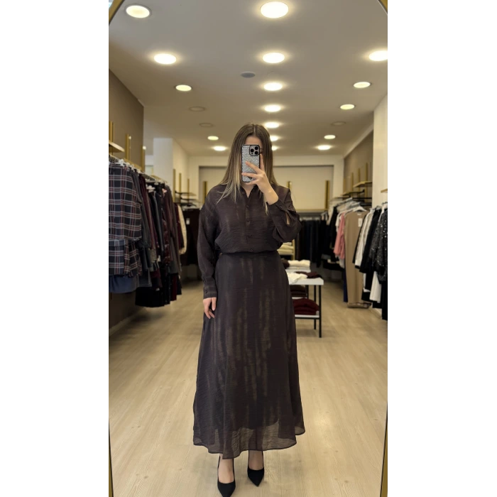 Wib Batik Desenli Organik Kumaş Etekli İkili Takım