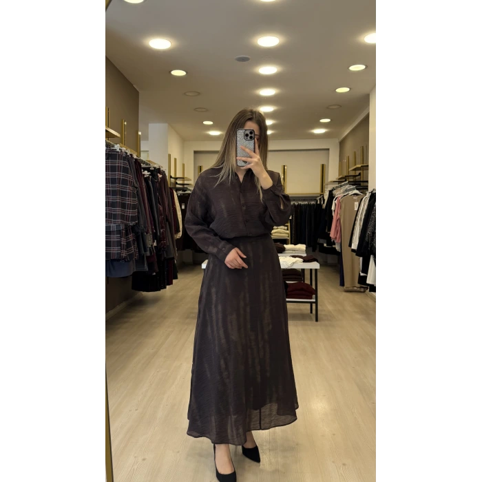 Wib Batik Desenli Organik Kumaş Etekli İkili Takım