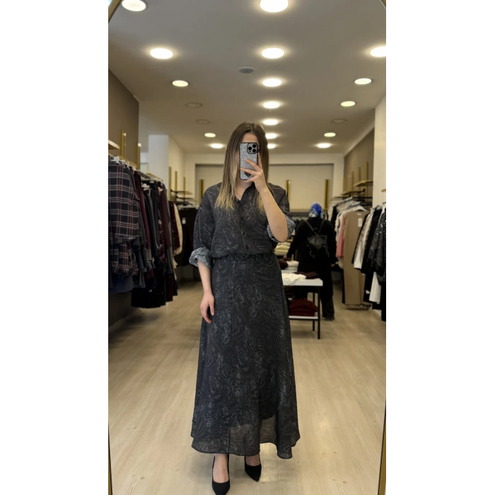 Wib Batik Desenli Organik Kumaş Etekli İkili Takım