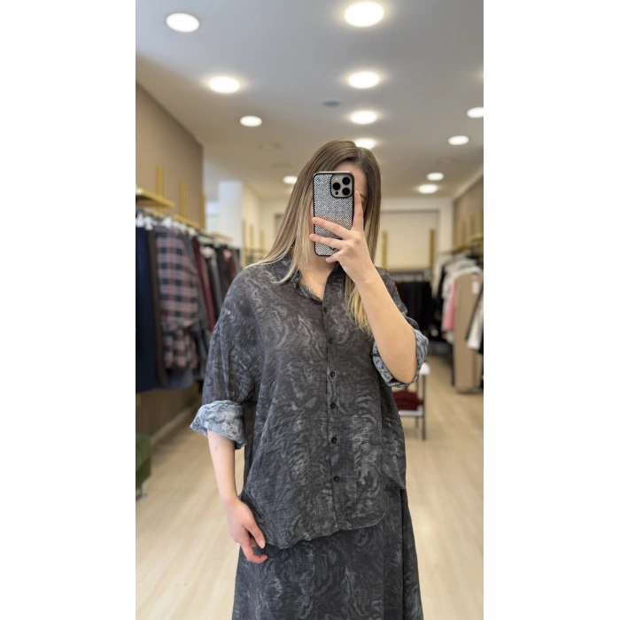 Wib Batik Desenli Organik Kumaş Etekli İkili Takım