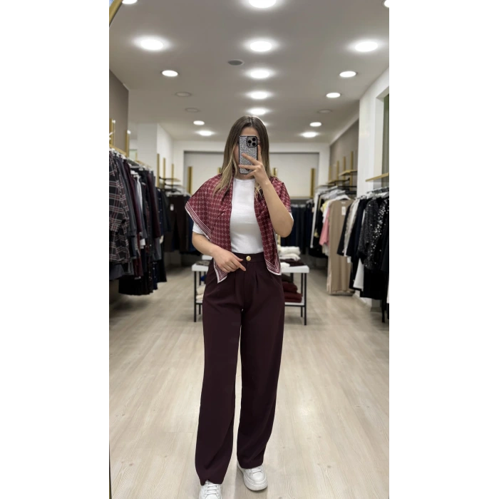 Teks Düğmeli Palazzo Pantolon