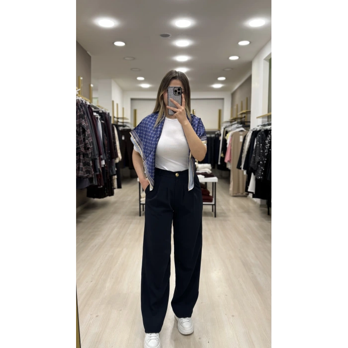 Teks Düğmeli Palazzo Pantolon