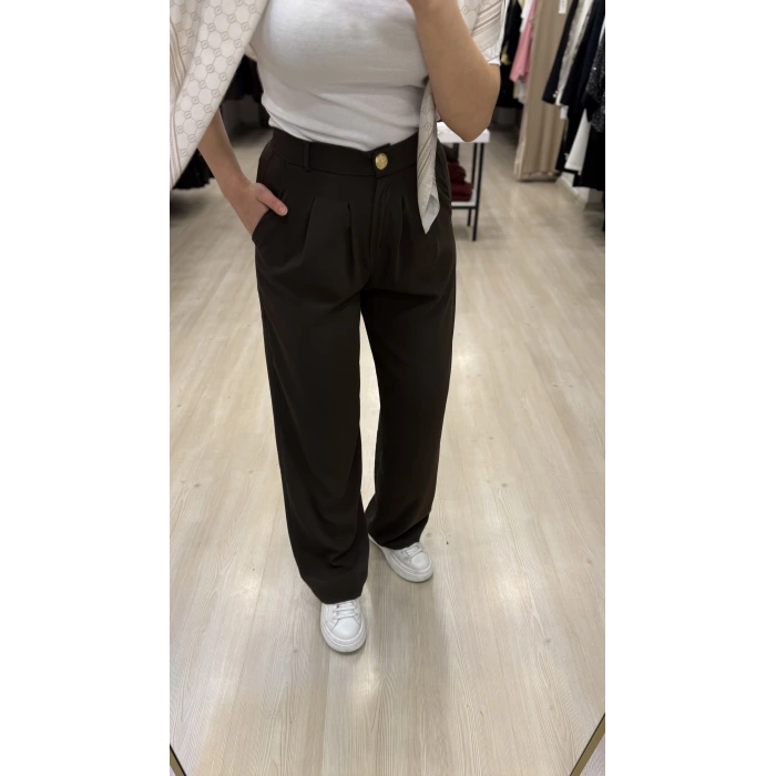 Teks Düğmeli Palazzo Pantolon