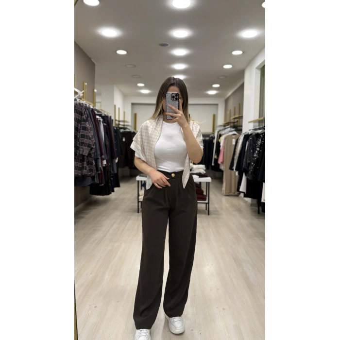 Teks Düğmeli Palazzo Pantolon