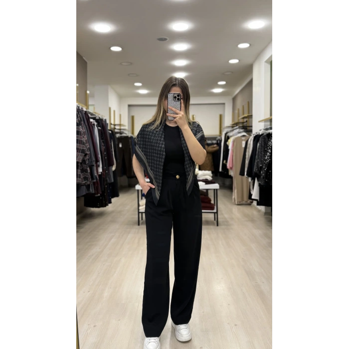 Teks Düğmeli Palazzo Pantolon