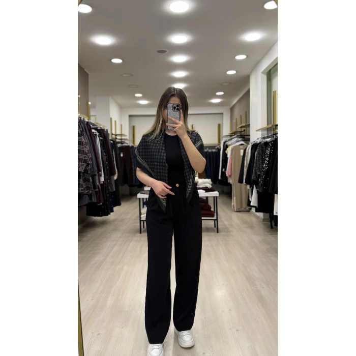 Teks Düğmeli Palazzo Pantolon