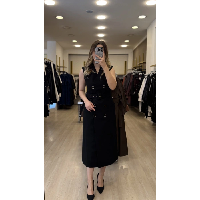 Düğme Kemer Detaylı Elbise