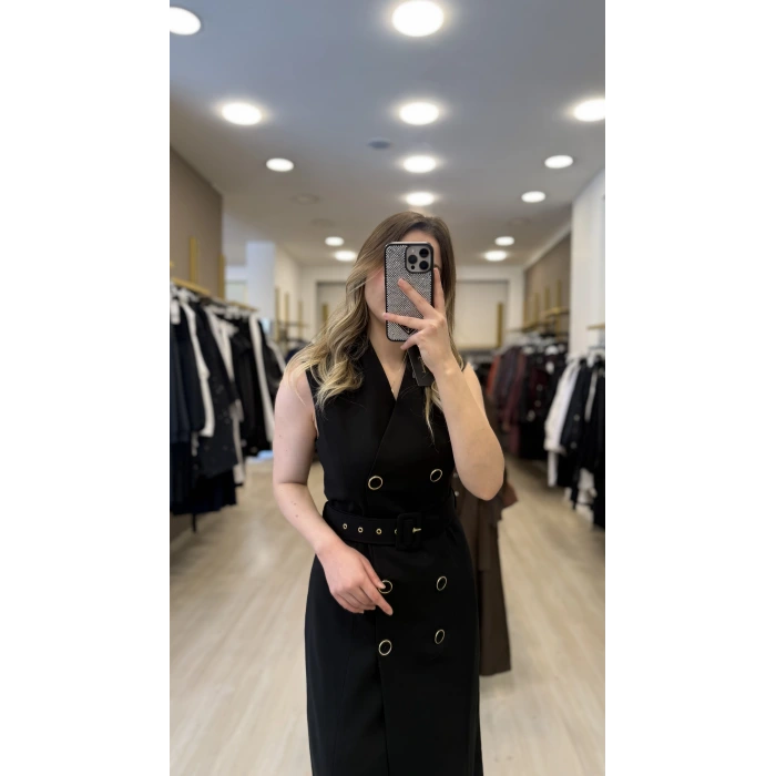 Düğme Kemer Detaylı Elbise