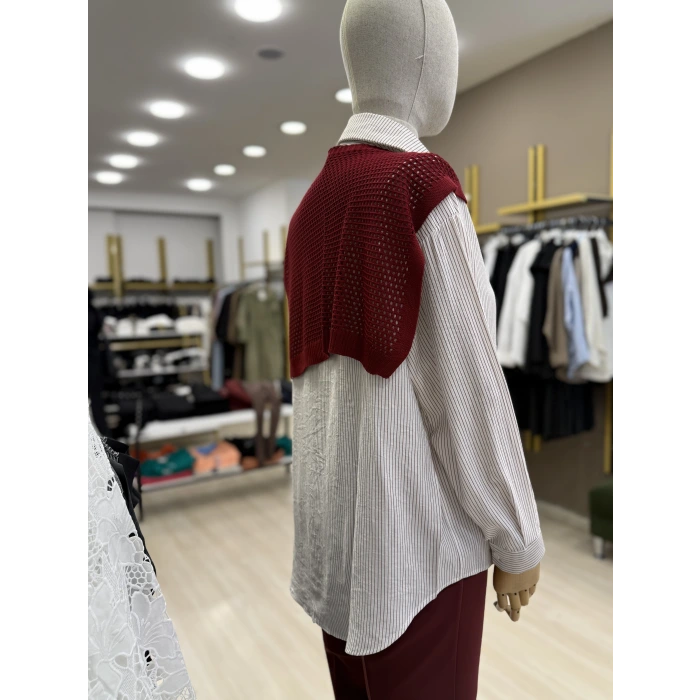 File Atkılı Çizgili İthal Gömlek