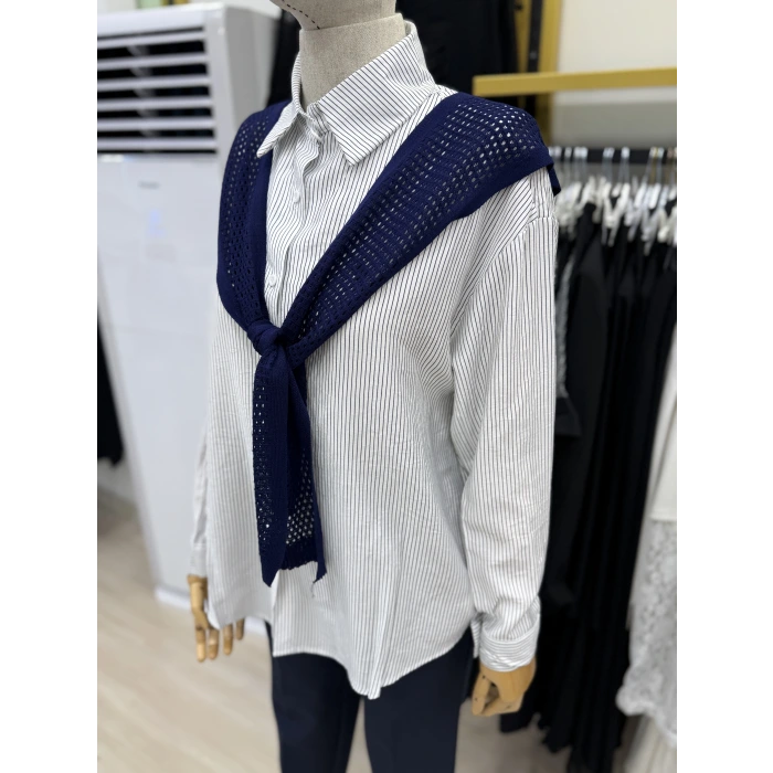 File Atkılı Çizgili İthal Gömlek