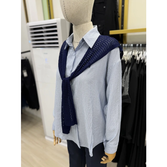 File Atkılı Çizgili İthal Gömlek