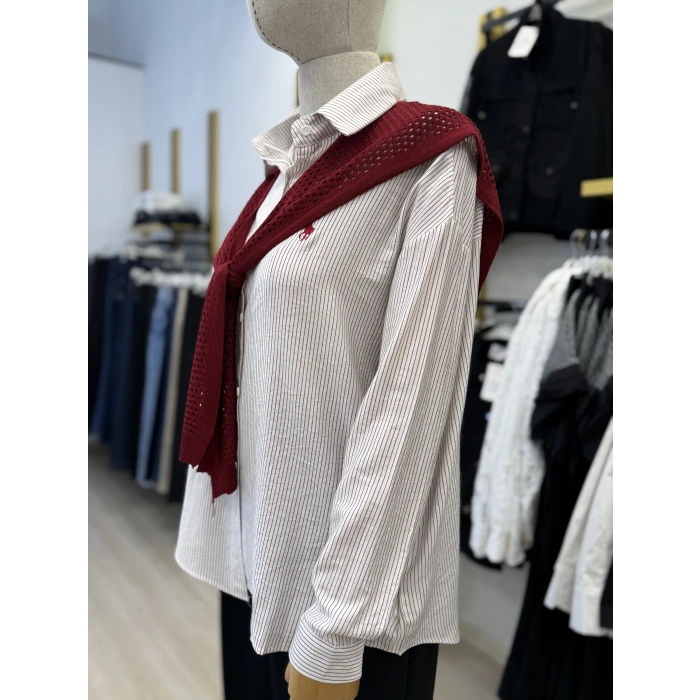 File Atkılı Çizgili İthal Gömlek