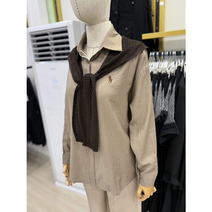 File Atkılı Çizgili İthal Gömlek