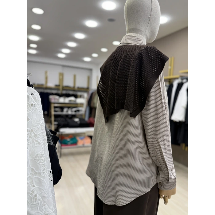 File Atkılı Çizgili İthal Gömlek