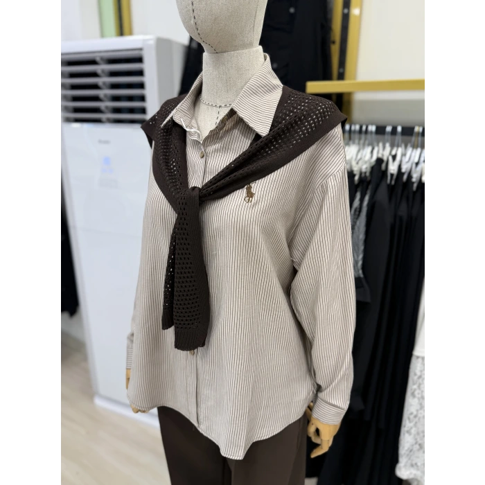 File Atkılı Çizgili İthal Gömlek