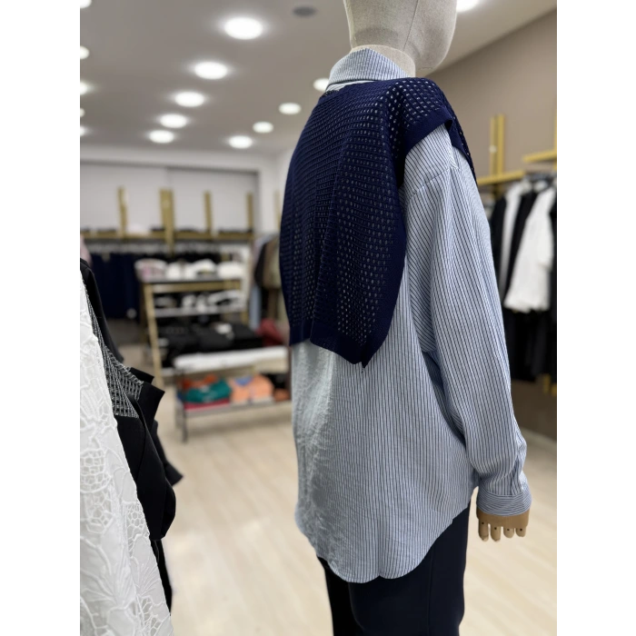 File Atkılı Çizgili İthal Gömlek