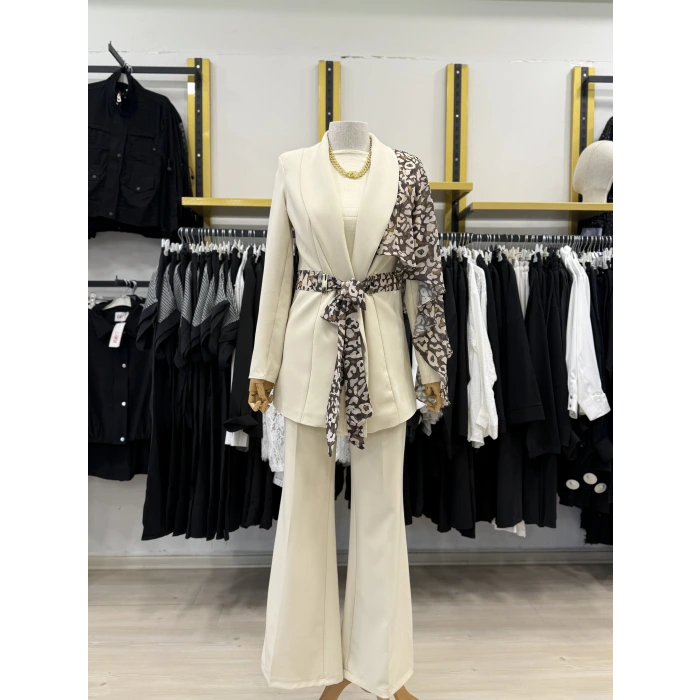 Omuz Leopar Şİfon Detaylı Tasarım İkili Takım