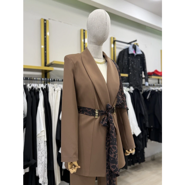 Omuz Leopar Şİfon Detaylı Tasarım İkili Takım