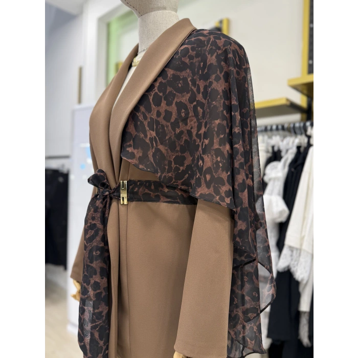 Omuz Leopar Şİfon Detaylı Tasarım İkili Takım