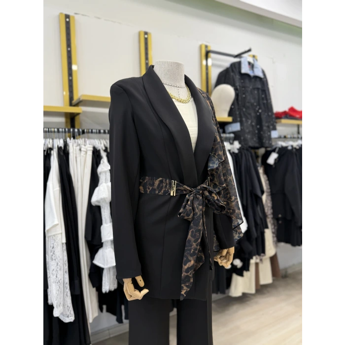 Omuz Leopar Şİfon Detaylı Tasarım İkili Takım