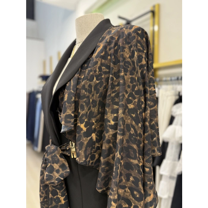 Omuz Leopar Şİfon Detaylı Tasarım İkili Takım