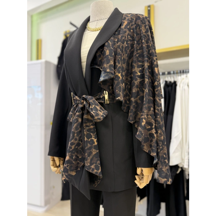 Omuz Leopar Şİfon Detaylı Tasarım İkili Takım