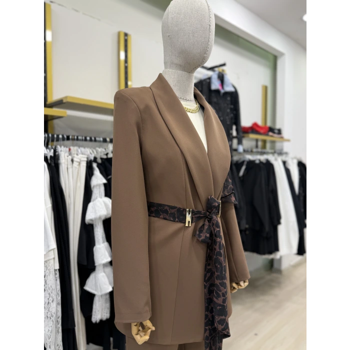 Omuz Leopar Şİfon Detaylı Tasarım İkili Takım