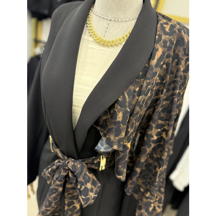 Omuz Leopar Şİfon Detaylı Tasarım İkili Takım