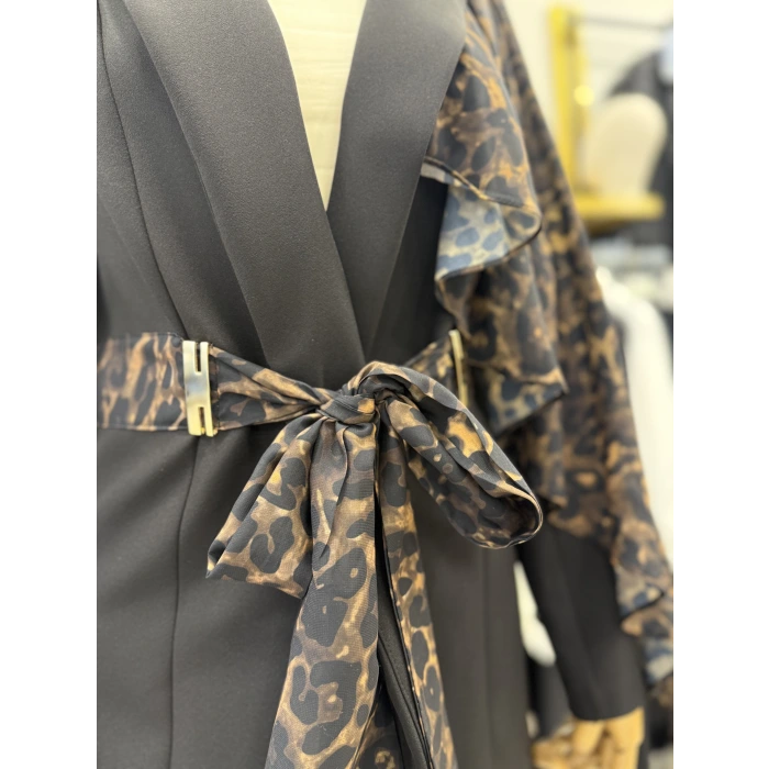 Omuz Leopar Şİfon Detaylı Tasarım İkili Takım