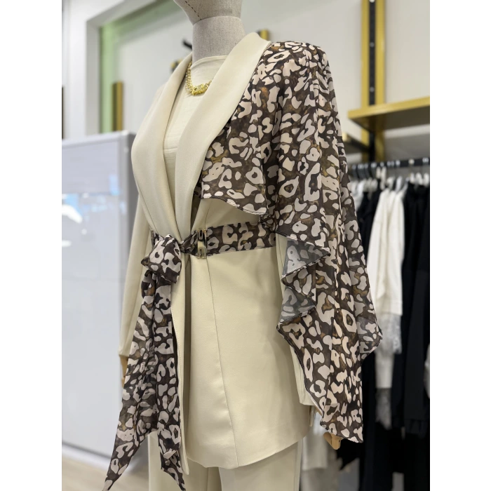 Omuz Leopar Şİfon Detaylı Tasarım İkili Takım