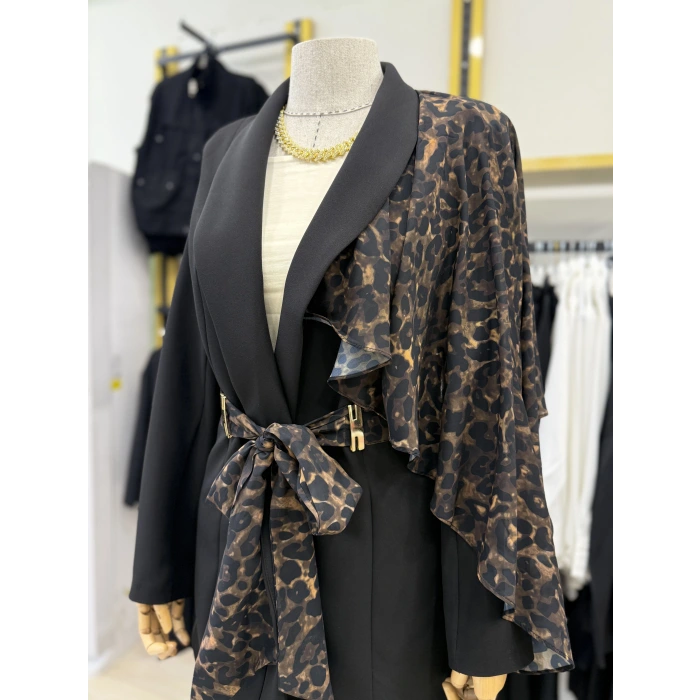 Omuz Leopar Şİfon Detaylı Tasarım İkili Takım