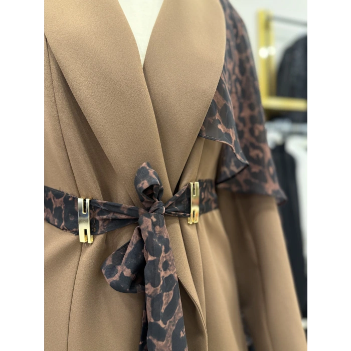 Omuz Leopar Şİfon Detaylı Tasarım İkili Takım