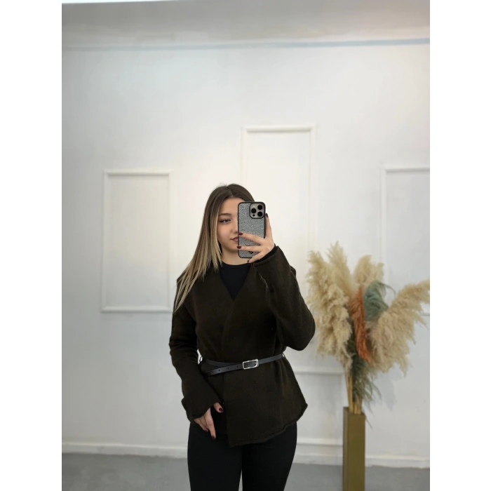 Agela Deri Kemerli Triko Hırka