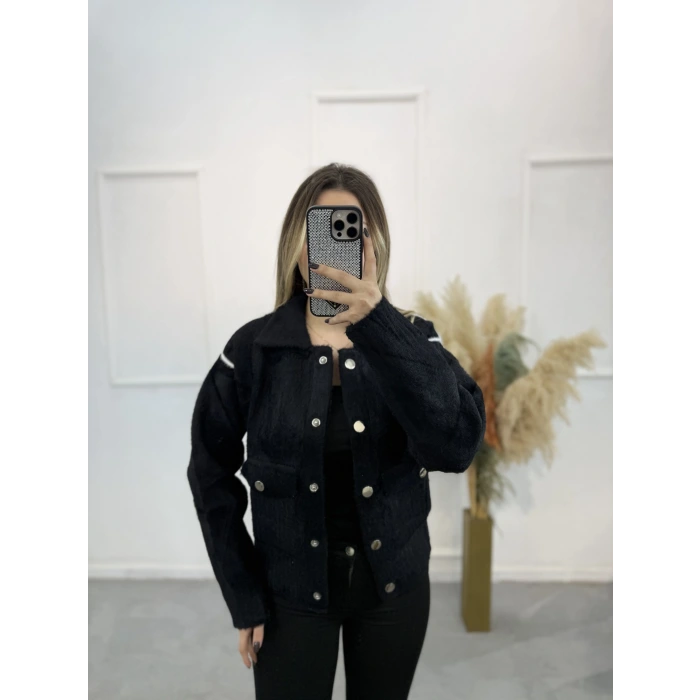 Angora Gömlek Yaka Şeritli Hırka