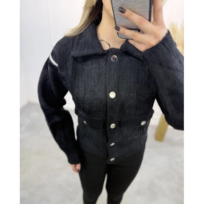 Angora Gömlek Yaka Şeritli Hırka