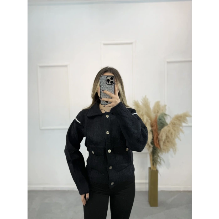 Angora Gömlek Yaka Şeritli Hırka