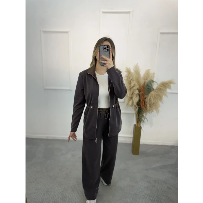 Arka Kapitone Detaylı Çift Fermuarlı İkili Takım