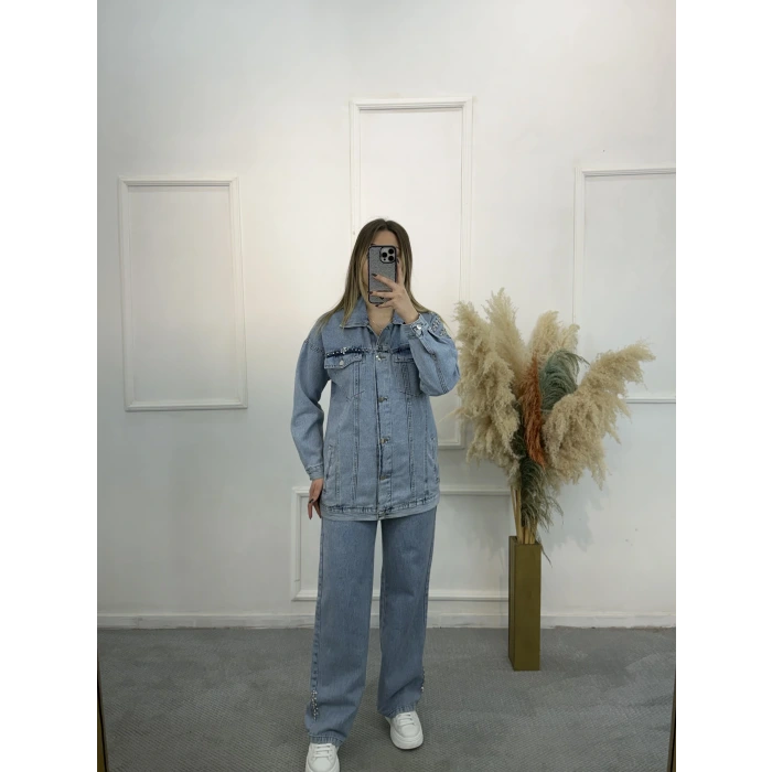 Bliss Yağmur Taşlı Denim İkili Takım